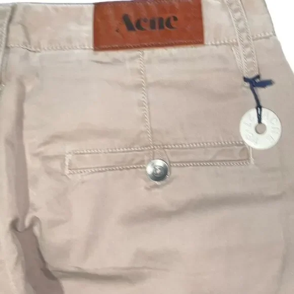 Acne Studios Beige Chino Pants Men Straight-Cut Zip Fly Pockets Contrast Waist
